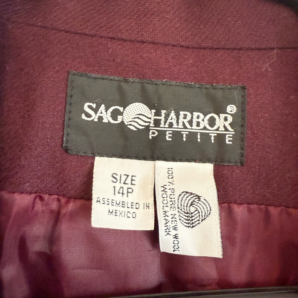 100% WOOL classic long blazer purple aubergine Sag Harbor Vintage PLUS women 14 - Picture 2 of 6